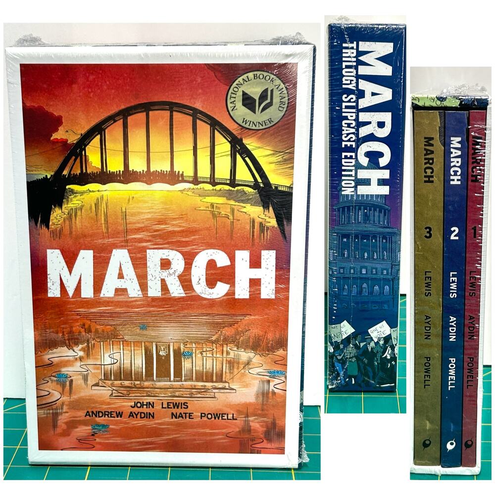 March Trilogy Slipcase John Lewis Civil Rights Graphic Novel Pbk Set 2016 NEW